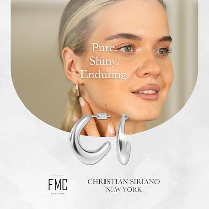 18K Gold Plated Sterling Silver Earrings for Women – Pure & Polished, Twist, Square, Hinged Tube, Abstract & Heart Shape Hoops – Lightweight, Hypoallergenic, Non-Tarnish Jewelry (Sizes: 3x35mm-46x30mm) - color: Silver, size: Abstract Shape (5x25mm)