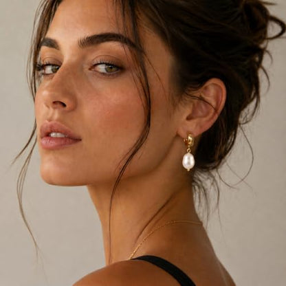 Gold Dangle Earrings for Women, 14K Gold Plated Chunky Hoop Earrings with Charms Cubic Zirconia Drop Earrings Statement Jewelry for Women - color: Gold F