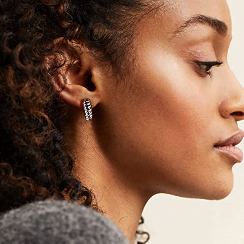 Clip on Earrings Women, 14K Gold Hoop Clip-On Earrings for Women, Hypoallergenic Non Pierced Croissant Earrings - color: Silver Croissant Hoop