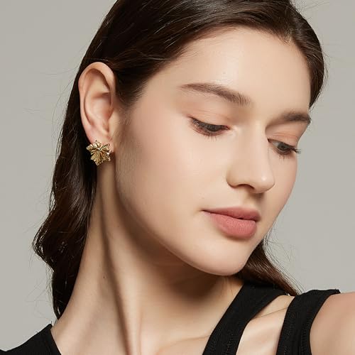 Sylph Large Gold Earrings for Women, Chunky Gold Statement Drop Dangle Earring Maple Leave Ginko Leaf Jewelry Gifts - style: Middle Maple Leaf Earrings