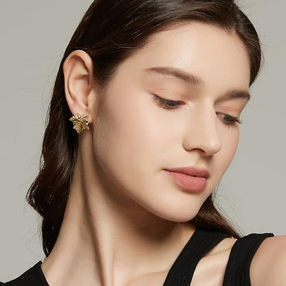 Sylph Large Gold Earrings for Women, Chunky Gold Statement Drop Dangle Earring Maple Leave Ginko Leaf Jewelry Gifts - style: Middle Maple Leaf Earrings
