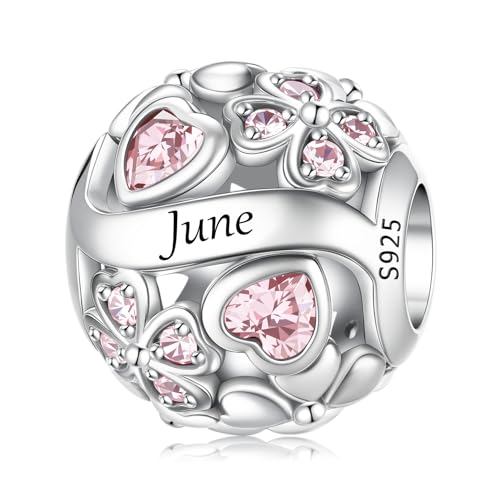 LNQOBU 925 Sterling Silve Lucky Birthstone Charm for Bracelets, With 5A Cubic Zirconia Birthday Charms Dangle Pendant Bead for Pandora Bracelets and Necklaces - color: F1-June