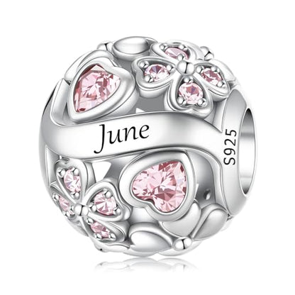 LNQOBU 925 Sterling Silve Lucky Birthstone Charm for Bracelets, With 5A Cubic Zirconia Birthday Charms Dangle Pendant Bead for Pandora Bracelets and Necklaces - color: F1-June