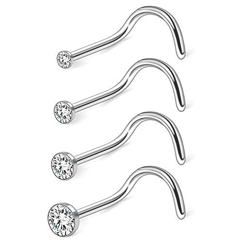 20G 1.5-3mm Jeweled Tophus Clear Diamond CZ Nose Screw Studs Nose Hoop Rings Lip Tragus Cartilage Piercing Jewelry