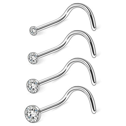 20G 1.5-3mm Jeweled Tophus Clear Diamond CZ Nose Screw Studs Nose Hoop Rings Lip Tragus Cartilage Piercing Jewelry