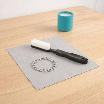 Jewelry Cleaning Polishing Cloth Kit with Soft Fabric and Plastic Brushes for Silverware and Watches, Tarnish Remover for Business Trips and Travel