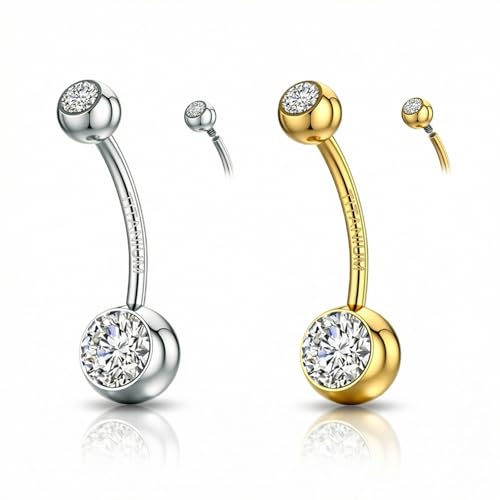 TOPBRIGHT G23 Titanium 14G Belly Button Rings - Internally Threaded Curved Barbell Hypoallergenic Navel Piercing Jewelry Gold Silver 2Pcs Set for Women 6mm 8mm 10mm 12mm 14mm 16mm - color: Silver&Gold-12mm bar
