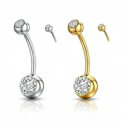 TOPBRIGHT G23 Titanium 14G Belly Button Rings - Internally Threaded Curved Barbell Hypoallergenic Navel Piercing Jewelry Gold Silver 2Pcs Set for Women 6mm 8mm 10mm 12mm 14mm 16mm - color: Silver&Gold-12mm bar