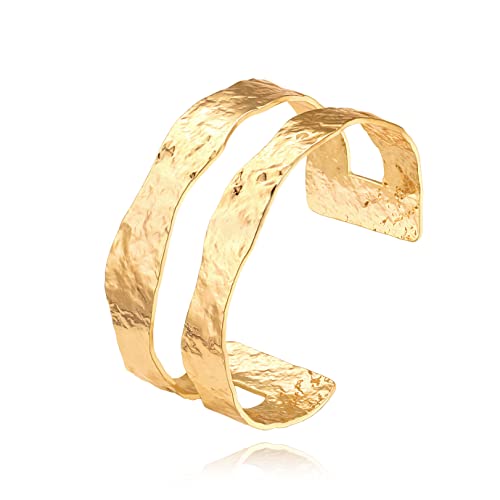PERNNLA PEARL Dainty Gold Bar Bracelet for Women Simple Delicate Thin Cuff Bangle Hook Bracelet 18K Gold Plated Handmade Minimalist Jewelry - color: 13.Double-Layer
