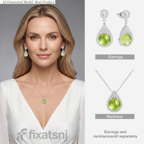 Women Trendy Faux Crystal Pendant Necklace 18K Gold/Silver Plated | CZ Halo Teardrop Drop Pendant Necklace Lightweight Fashion Jewelry Set Stackable For Wedding Daily Wear - color: Light Green