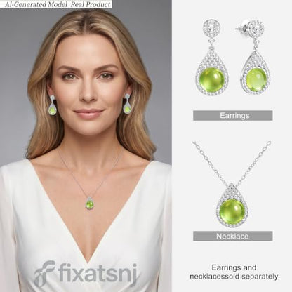 Women Trendy Faux Crystal Pendant Necklace 18K Gold/Silver Plated | CZ Halo Teardrop Drop Pendant Necklace Lightweight Fashion Jewelry Set Stackable For Wedding Daily Wear - color: Light Green