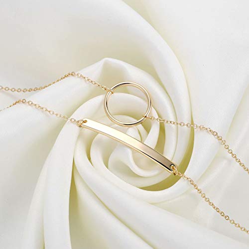 Dainty Gold Bracelets for Women, 14K Gold Plated Adjustable Layered Beads Bracelet Cute Evil Eye Oval Chain Pearl Bar Turtle Gold Bracelets for Women Jewelry - style: Circle&Bar
