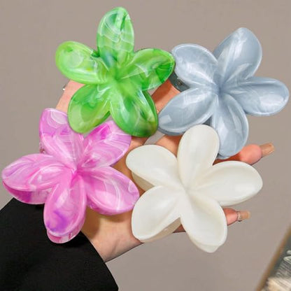 Large Hawaiian Flower Hair Claw Clips for Women, 4Pcs Tropical Plumeria Hair Clips for Thick and Thin Hair, Strong Hold Marble Texture Nonslip Beach Hair Claw Clips Summer Hair Accessories Gift - color: Fresh Blossom