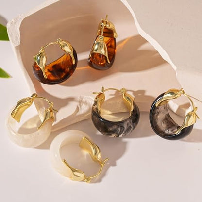 Small Gold Hoop Earrings Resin Huggie Earrings Square Hoop Earring Chunky Gold Earring Trendy Jewelry Gifts for Women Everyday Wear - color: Amber unique earrings