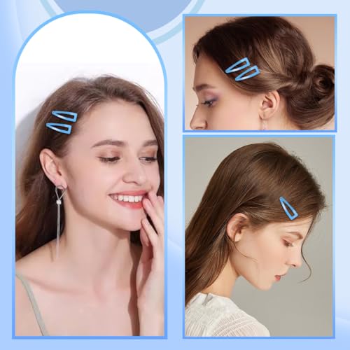 20 Pcs Snap Hair Clips for Women Snap Hair Barrettes Double Grip Hair Clips 3 Prong Clips for Hair Barrettes for Women Girls (Blue) - color: Blue