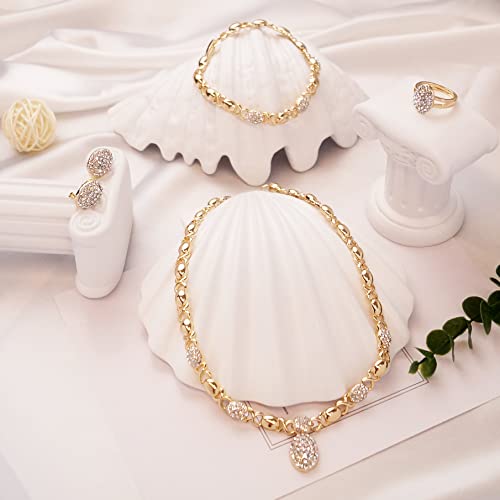SYHOL Gold Jewelry Sets for Women 18K Gold/Silver Filled Jewelry Necklace Set Wedding Bridal Fashion Jewelry Sets Women Accessories Bracelets Earrings and Rings Sweetheart Gifts - color: GX0037