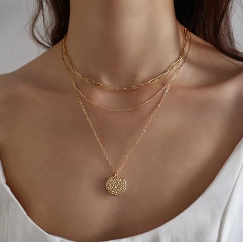 14K Gold Plated Layered Neckalce Set for Women Stack Small CZ Teardrop Pendant Neckalce Trendy Dainty Choker Chain Neckalce Drop Simple Thin Accessories Jewelry Gift