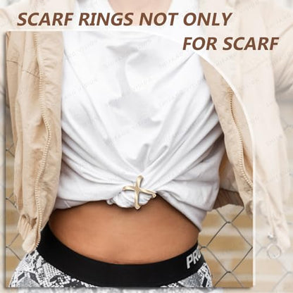SYWDUDUCLT Scarf Ring for Women's Shawl, Silk Neckerchief, Tshirt, Gold/Sivler, S/M/L, 2 Pcs - style: Modern-M