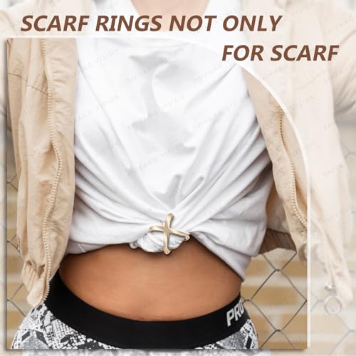SYWDUDUCLT Scarf Ring for Women's Shawl, Silk Neckerchief, Tshirt, Gold/Sivler, S/M/L, 2 Pcs - style: Modern-M