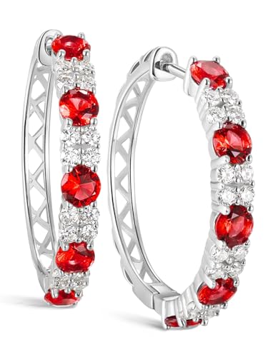 Women's Huggie Hoops with Birthstone 925 Sterling Silver Huggie Stud Hypoallergenic 14K Gold Plated Moissanite Earrings -Emerald Sapphire Ruby Hoop Earrings, Size 20 25mm - color: A -Ruby Silver, size: 25mm (1 Inch)