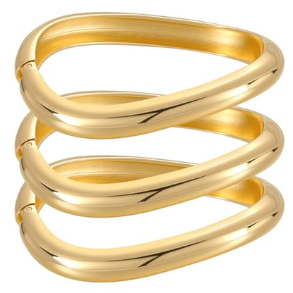 Emibele Gold Bangles for Women, 2PCS Irregular Chunky Gold Bracelet Hinged Open Bangle Bracelets for Women, Fashion Wide Arm Cuff Minimalist Chunky Jewelry Gifts for Valentine Christmas Birthday - style: K Gold