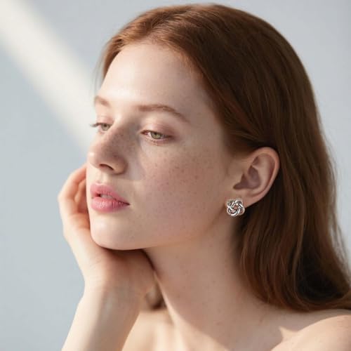 Love Knot Stud Earrings for Women Gold Plated Knot Earrings Geometric Twisted Statement Earrings Trendy Jewelry - color: Silver 13.5mm Knot