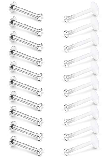 SCERRING 16G Lip Rings 6mm 8mm 10mm Acrylic & Stainless Steel Labret Monroe Lip Ring Tragus Rook Helix Earring Stud Piercing Jewelry with 2mm CZ 20-40PCS - style: 20PCS - 8mm w Clear CZ