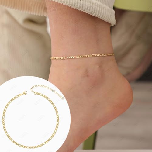 VAMA FASHIONS Adjustable 18K Gold Plated Figaro Chain Ankle Anklet Leg Toes Foot Payal Heel Anklets Bracelet Chains For Women