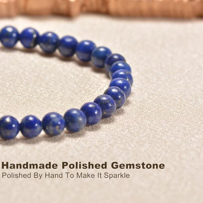 Agate Round Beaded Bracelet for Women Men Natural Agates Stone Healing Bracelets Stretch Elastic Handmade Polished Gemstone Beads Bracelet - color: Lapis Lazuli, size: 6mm Beads