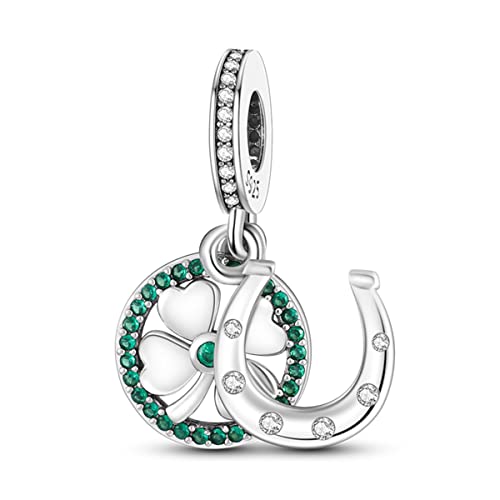 925 Sterling Silver Charm for Bracelet Necklace Women Dangle Pendant Beads | Love Faith Mom Ocean travel Butterfly Party Charm Beads Pendants DIY Jewelry Gift - color: Horseshoe Print Clover Charm