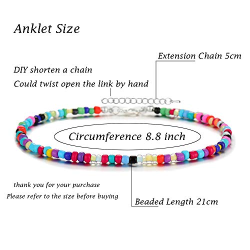XIJIN 8Pcs Handmade Beaded Anklets for Women Boho Colorful Beads Ankle Bracelets Adjustable Foot Anklet Set - color: E