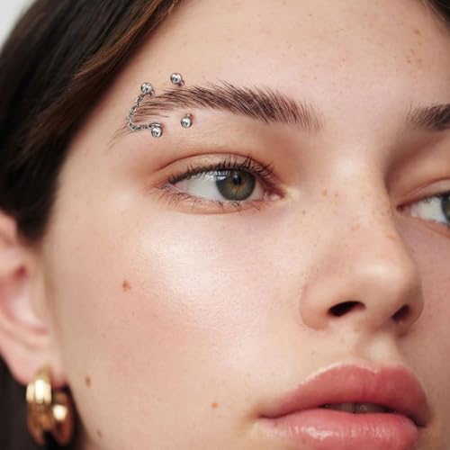 3 Pcs 316L Stainless Steel 16G Tragus Helix Rook Piercing Jewelry with Chain, Cartilage Earrings for Women, Belly Button Ring Vertical Labret Lip Piercing Jewelry - color: Silver, size: Ball