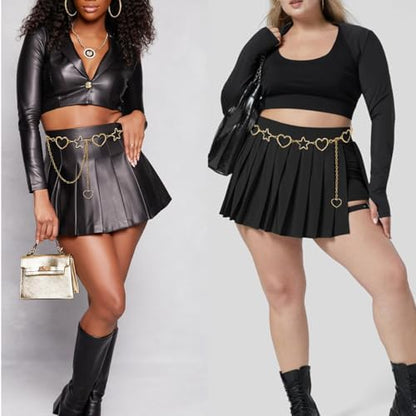 Waist Chain Belts Women Girls Metal Belly Link | Adjustable Waist Belt for Jeans and Dress - color: Gold Heart, size: S: 41.3 in