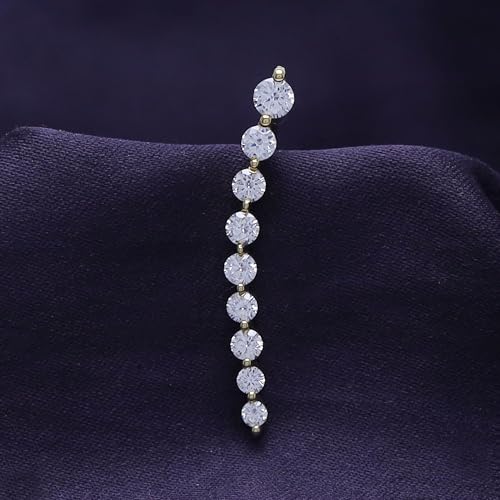 Floating Curved Bar One Piece Left Ear Crawler Earrings With Birthstone | White CZ In 14K Yellow Gold Over Sterling Silver - color: Simulated Cubic Zirconia