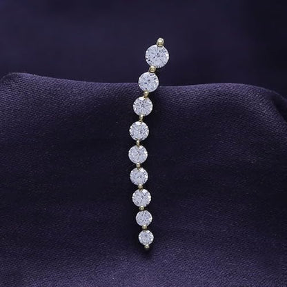 Floating Curved Bar One Piece Left Ear Crawler Earrings With Birthstone | White CZ In 14K Yellow Gold Over Sterling Silver - color: Simulated Cubic Zirconia