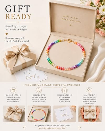 AMOREA Colorful Natural Gemstone Choker Necklace for Women, 5x8mm Genuine Stone Beads, Gold Accent Collarbone Necklace, Summer Vacation Jewelry - color: Sunset Candy