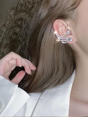2Pcs Rhinestone Ear Cuff Earrings for Women Angel Wing No Piercing Earrings Shiny Wings Fake Earrings Vintage Cartilage Ear Clip On Wrap Crawler Climber Earrings Jewelry for Women
