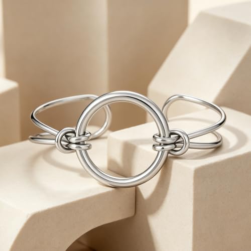 hotoo Gold Plated Bangle Bracelet for Women - style: Round Buckle Knot