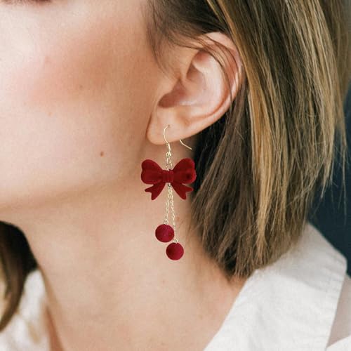 14K Gold Plated Heart Earrings for Women, Heart/Flower/Bow/Pearl Earrings Drop Stud Huggie Hoop Earring Hypoallergenic Earrings Christmas Earrings Festival Party Jewelry Gifts for Women - color: Red-Bow