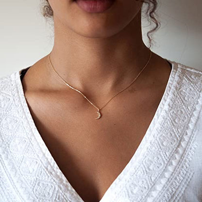 HANLI 14K Gold Plated Necklaces for Women - Dainty Butterfly, Star of David, Moon and Star, Sun, Lotus, Infinity, Hummingbird, Bee,Boots,Chill,Sunflower Pendant Designs - Elegant Jewelry for Women - color: Moon CZ