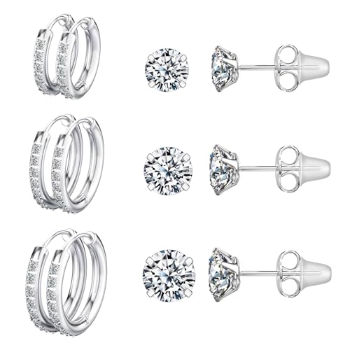 5 Pairs Huggie Hoop Earrings, Cubic Zirconia 14K Gold-Plated 316L Surgical Steel, Hypoallergenic Lightweight Design for Women & Men Cartilage & Multi-Piercing Stacking(13-21mm) - color: N+silvery