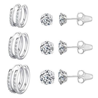 5 Pairs Huggie Hoop Earrings, Cubic Zirconia 14K Gold-Plated 316L Surgical Steel, Hypoallergenic Lightweight Design for Women & Men Cartilage & Multi-Piercing Stacking(13-21mm) - color: N+silvery
