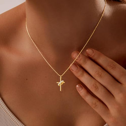 Airmb Cross Necklace for Women Gold/Silver Plated Layered Dainty Cross Chain Trendy Choker Satellite Charm Small Crucifix Pendant Gold/Silver Necklace Stackable Hypoallergenic Delicate Gift for Women - color: Gold-Cross with CZ Circle