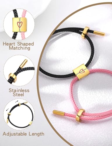 COTATI Matching Couple Bracelets for Him and Her, Friendship Relationship Promise Bracelet for Boyfriend Girlfriend, Anniversary Love Jewelry Gifts Set - color: Black-Pink