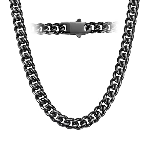 7MM Stainless Steel Mens Cuban Link Chain,Black Metal/925 Sterling Silver Plated Men Chain Necklaces Black/Silver Chain for Men Necklace - style: 7MM-26 Inch Black