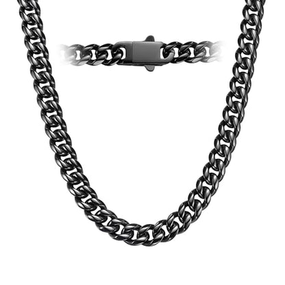 7MM Stainless Steel Mens Cuban Link Chain,Black Metal/925 Sterling Silver Plated Men Chain Necklaces Black/Silver Chain for Men Necklace - style: 7MM-30 Inch Black