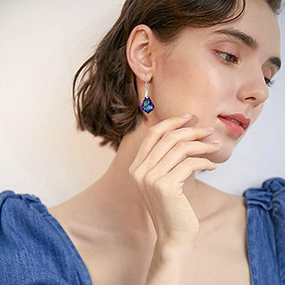 Unique Sparkly Multi-color Crystal Teardrop Dangle Drop Earrings Rainbow Crystal Geometry Earrings for Women Statement Chic Charm Jewelry Gifts - color: Blue
