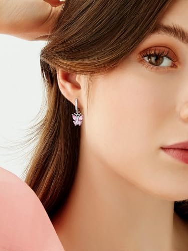 Bestyle Gold Butterfly Earrings for Women, Dainty Cute Birthstone Studs Hypoallergenic Jewelry, Great Birthday Gift - style: 10.October (Tourmaline)-DANGLE