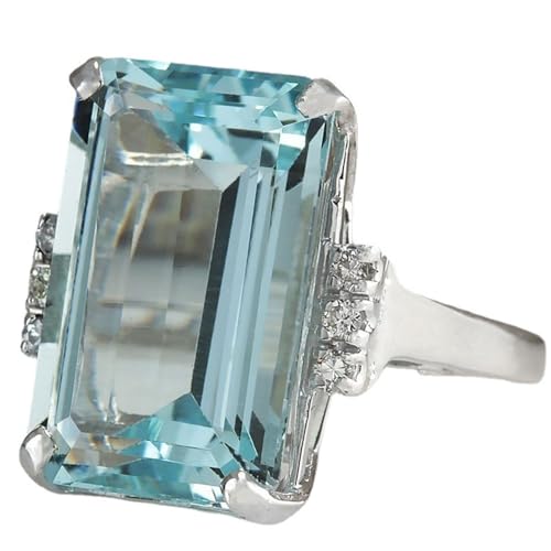 Trendy Oversize Sky Blue Square Cubic Zirconia Crystal Ring For Women Luxury Jewelry Cocktail Party Size 7 Practical and clever