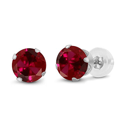 Gem Stone King 14K Gold Gemstone Birthstone Stud Earrings For Women Men | 4MM Round Cut | Solitaire Gold Studs with Secure Backs | Fine Jewelry for Her Him Mom Dad Wife - color: Created Ruby-July